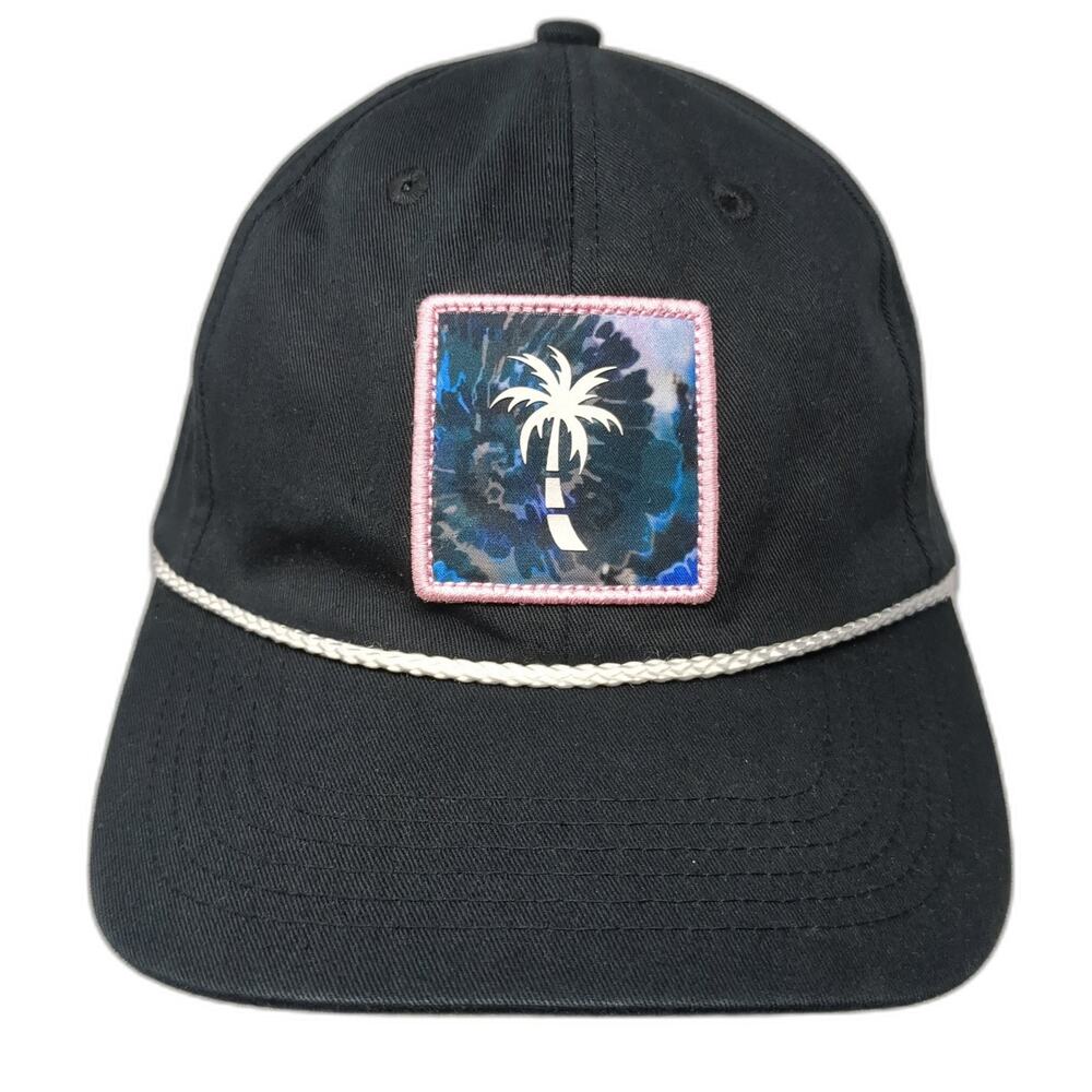 Palm Tree Patch Snapback Rope Hat Solid Black One… - image 1
